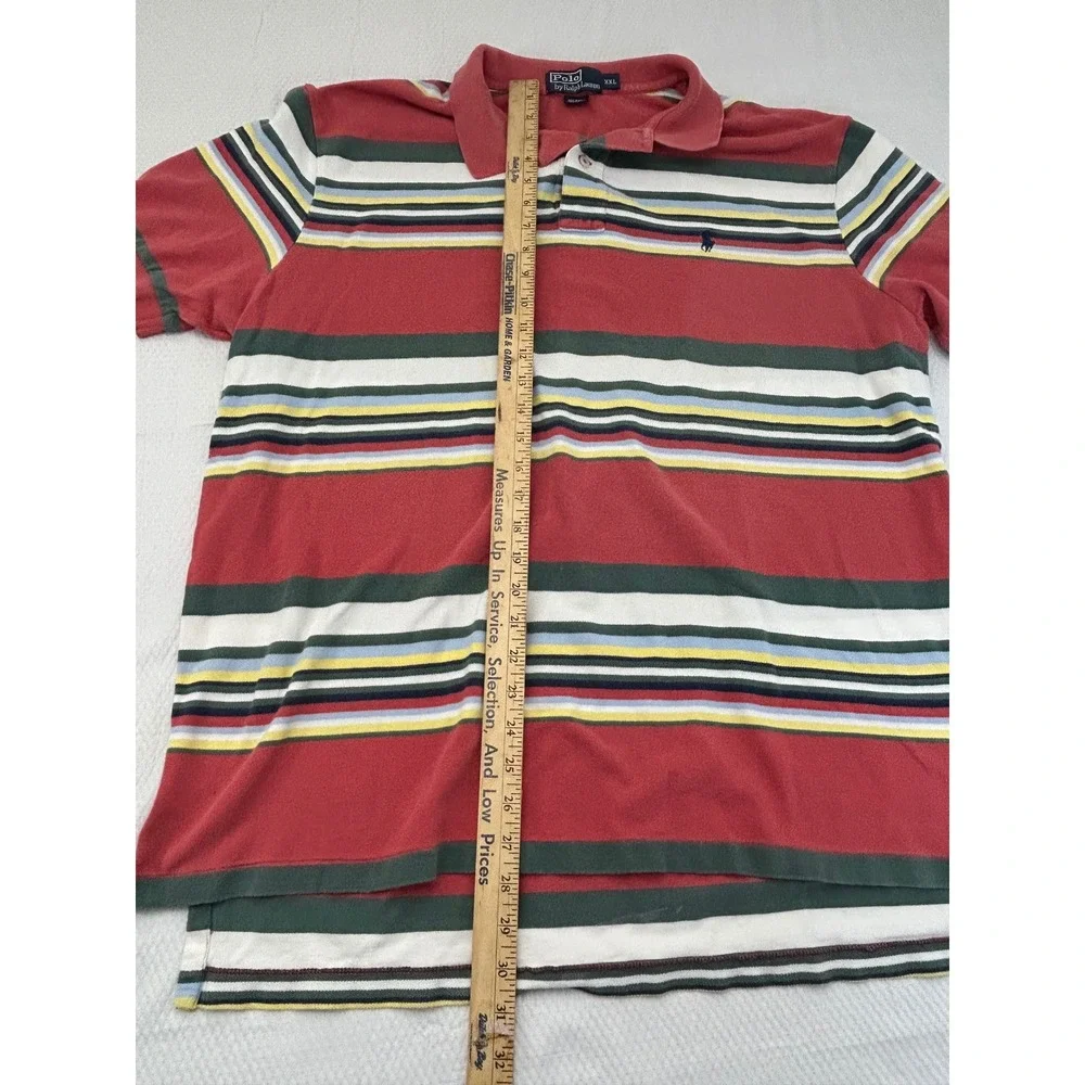 Polo Ralph Lauren Mens XXL Red Multi Color Striped Cotton Mesh Polo Shirt‎